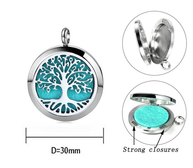GFONDINGD Aromatherapy Essential Oil Diffuser Necklace Tree of Life Pattern Stainless Steel Locket Pendant - Image 2